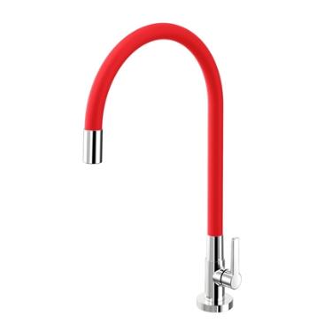 Torneira para Cozinha de Mesa Bica Alta Galiflex Cromado e Vermelho