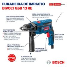 FURADEIRA IMPACTO GSB13 RE 06012B80E0 S/MALETA BOSCH