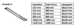 Puxador Inox 304 102cm (100cm - 1 metro entre furos) Modelo U Porta Vidro Madeira Porto