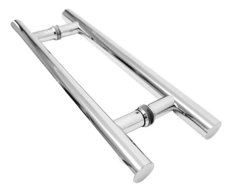 Puxador Ao Inox 304 30cm (20cm Entre Furos) Tubular Redondo Porta Vidro Madeira Porto