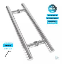 Puxador Ao Inox 304 60cm (40cm Entre Furos) Tubular Redondo Porta Vidro Madeira Porto