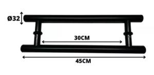 Puxador Ao Inox 304 Preto Tubular Redondo 45cm (30cm Entre Furos) Porta Vidro Madeira Porto