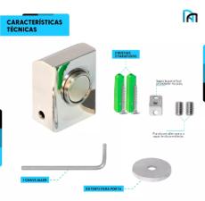 Prendedor Trava Portas Magntico Inox Fixador p/ Madeira Vidro Alumnio ACM Ferro