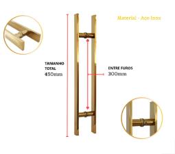 Puxador Dourado 45cm (30cm entre furos) Barra Chata Ao Inox 304 Porta Vidro Madeira Porto