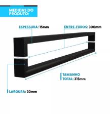 Puxador Inox Preto 31,5cm (30cm entre furos) Modelo U Porta Vidro Madeira Porto
