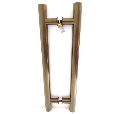 Puxador Bronze 1002 (Mais Claro) 40cm (30cm Entre Furos) Tubular Redondo Porta Vidro Madeira Porto
