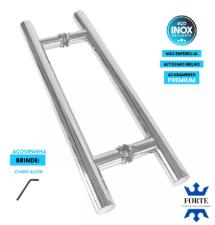 Kit Caixa C/ 5 Puxador Ao Inox 304 45cm (30cm Entre Furos) Tubular Redondo Porta Vidro Madeira Porto