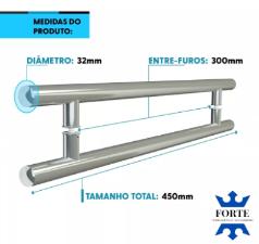 Kit Caixa C/ 5 Puxador Ao Inox 304 45cm (30cm Entre Furos) Tubular Redondo Porta Vidro Madeira Porto