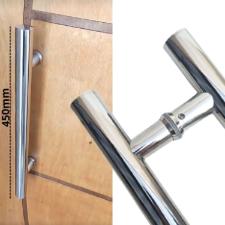 Kit Caixa C/ 4 Puxador Ao Inox 304 45cm (30cm Entre Furos) Tubular Redondo Porta Vidro Madeira Porto