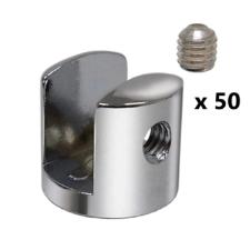 Kit c/ 50 Fendas Boca de Jacar 10mm Redonda Cromada p/ Vidro / Prateleiras