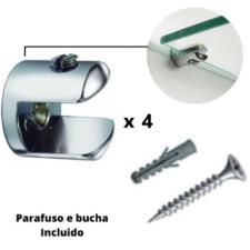 Kit c/ 4 Fendas Boca de Jacar 10mm Redonda Cromada + Parafusos p/ Vidro / Prateleiras
