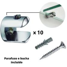 Kit c/ 10 Fendas Boca de Jacar 10mm Redonda Cromada + Parafusos p/ Vidro / Prateleiras