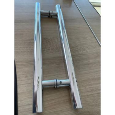Puxador Aluminio Polido 30cm (20cm Entre Furos) Tubular Redondo Porta Vidro Madeira Porto