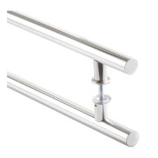 Puxador Alumnio Polido 40cm (30cm Entre Furos) Tubular Redondo Porta Vidro Madeira Porto