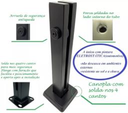 Torre Coluna Pina Inox 304 30cm Preta Base Quadrada Guarda Corpo