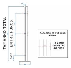 Torre Coluna Pina Inox 304 40cm Base Quadrada Guarda Corpo