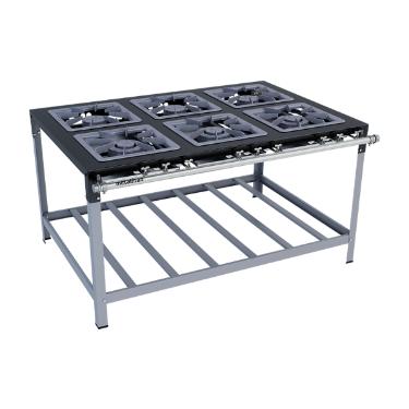 FOGO 6 BOCAS STORI PREMIUM 3 QUEIMADORES SIMPLES E 3 DUPLOS 40X40 - METALMAQ