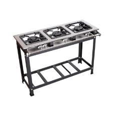 FOGO 3 BOCAS PRIME INOX 1 QUEIMADOR SIMPLES E 2 DUPLOS COM ESPERA PARA FORNO 30X30 - JS FOGES