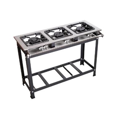 FOGO 3 BOCAS PRIME INOX 1 QUEIMADOR SIMPLES E 2 DUPLOS COM ESPERA PARA FORNO 30X30 - JS FOGES