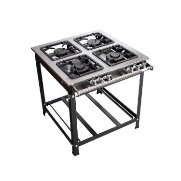 FOGO 4 BOCAS PRIME INOX 2 QUEIMADORES SIMPLES E 2 DUPLOS COM ESPERA PARA FORNO 30X30 - JS FOGES