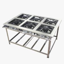 FOGO 6 BOCAS PRIME INOX QUEIMADORES DUPLOS COM ESPERA PARA FORNO 30X30 - JS FOGES