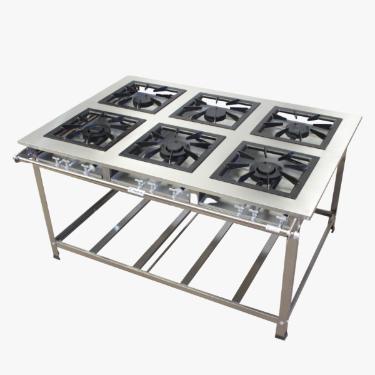 FOGO 6 BOCAS PRIME INOX QUEIMADORES DUPLOS COM ESPERA PARA FORNO 30X30 - JS FOGES