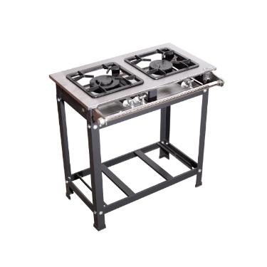 FOGO 2 BOCAS PRIME INOX 1 QUEIMADOR SIMPLES E 1 DUPLO COM ESPERA PARA FORNO 30X30 - JS FOGES