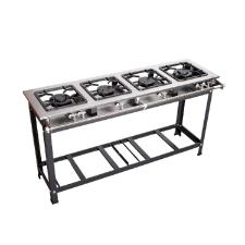 FOGO 4 BOCAS PRIME INOX EM LINHA 2 QUEIMADORES SIMPLES E 2 DUPLOS COM ESPERA PARA FORNO 30X30 - JS FOGES