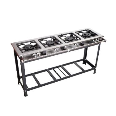 FOGO 4 BOCAS PRIME INOX EM LINHA 2 QUEIMADORES SIMPLES E 2 DUPLOS COM ESPERA PARA FORNO 30X30 - JS FOGES