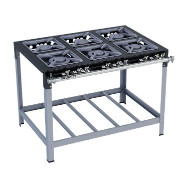 FOGO 6 BOCAS STORI PREMIUM COM ESPERA PARA FORNO 3 QUEIMADORES SIMPLES E 3 DUPLOS 30X30 - METALMAQ