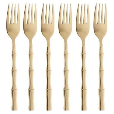 JOGO 06 GARFOS INOX MESA BAMBU ELEGANT DOURADO 19,8CM