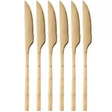 JOGO 06 FACAS INOX CHURRASCO BAMBU ELEGANT DOURADO 22,3CM