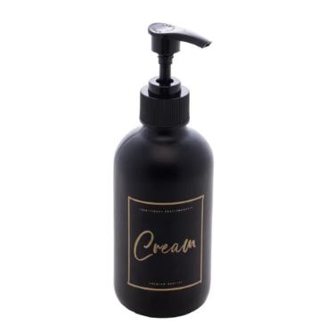 PORTA CREME DE VIDRO FOSCO COM PUMP PLASTICO PRETO 250ML