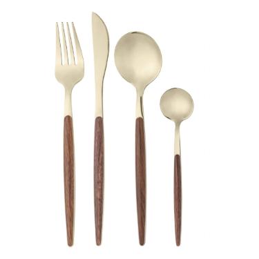 FAQUEIRO 24 PEAS INOX CABO ESTAMPA MADEIRA DOURADO