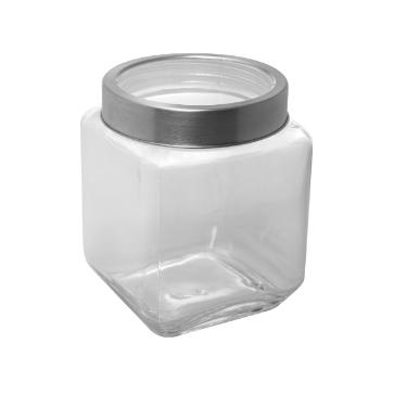 POTE VIDRO C/ TAMPA DE ACRILICO PRATEADA 1,2L
