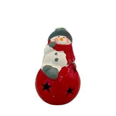 BONECO DE NEVE BOLA ESTRELA LED 7,5X7,5X13CM