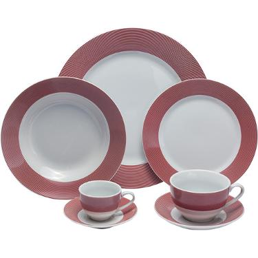 APARELHO DE JANTAR DE PORCELANA LINHAS VERMELHAS 42 PEAS