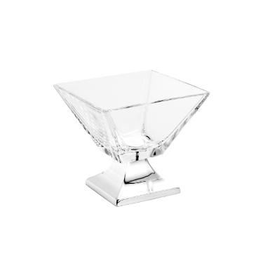 Fruteira de vidro com p em prata Wolff Veneza 14x14cm