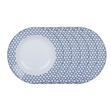Jogo de pratos fundos em porcelana Casambiente Agatha 20cm azul 6 peas