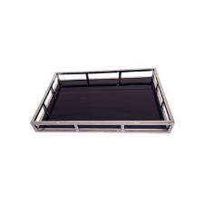 Bandeja retangular em inox e vidro Fracalanza 46cm preto