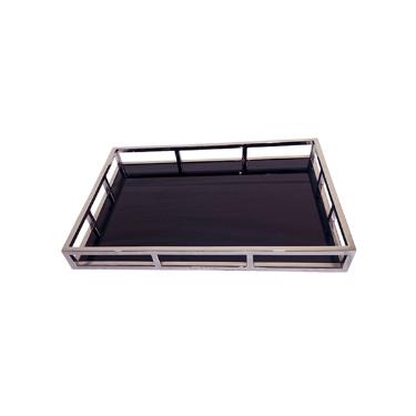 Bandeja retangular em inox e vidro Fracalanza 46cm preto
