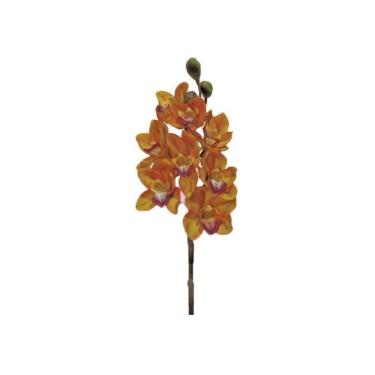 Haste orqudea cymbidium com 8 flores em silicone Brilliance 80cm laranja