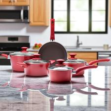 Jogo de panelas Brinox Optima vermelho 5 peas em alumnio: Versatilidade, design e fundo para Induo