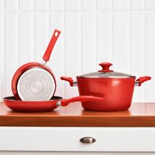 Jogo de panelas Brinox Optima vermelho 5 peas em alumnio: Versatilidade, design e fundo para Induo