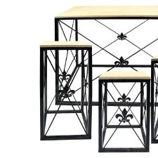 Jogo de mesas quadrado de ferro e madeira Monte Real 4 peas