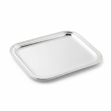Bandeja Retangular Silverlux Prola 26,5x21cm, Banho de Prata, Luxo Para Caf, Ch ou Decorao