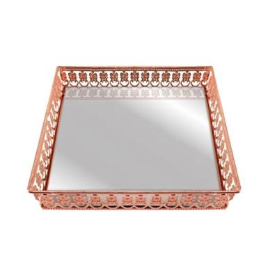 Bandeja quadrada espelhada inox Adely Decor 19,5cm ros SHW619