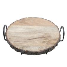 Bandeja redonda em madeira com suporte Bon Gourmet 32x30x10cm