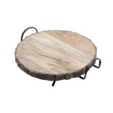 Bandeja redonda em madeira com suporte Bon Gourmet 32x30x10cm