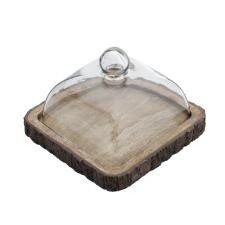Queijeira em madeira com tampa de vidro Bon Gourmet 19x14cm
